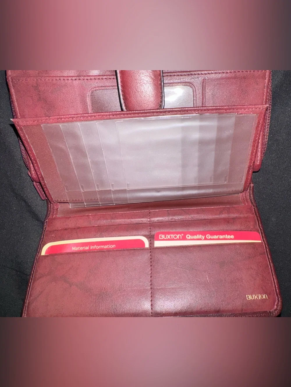 Buxton Red Leather Zip & Snap Wallet